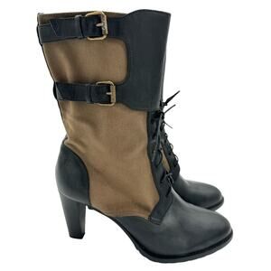 J. Crew Black and Brown Combat Moto Boots